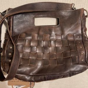 Bed Stu Orchid Studded Woven Leather Satchel Bag Black Rustic